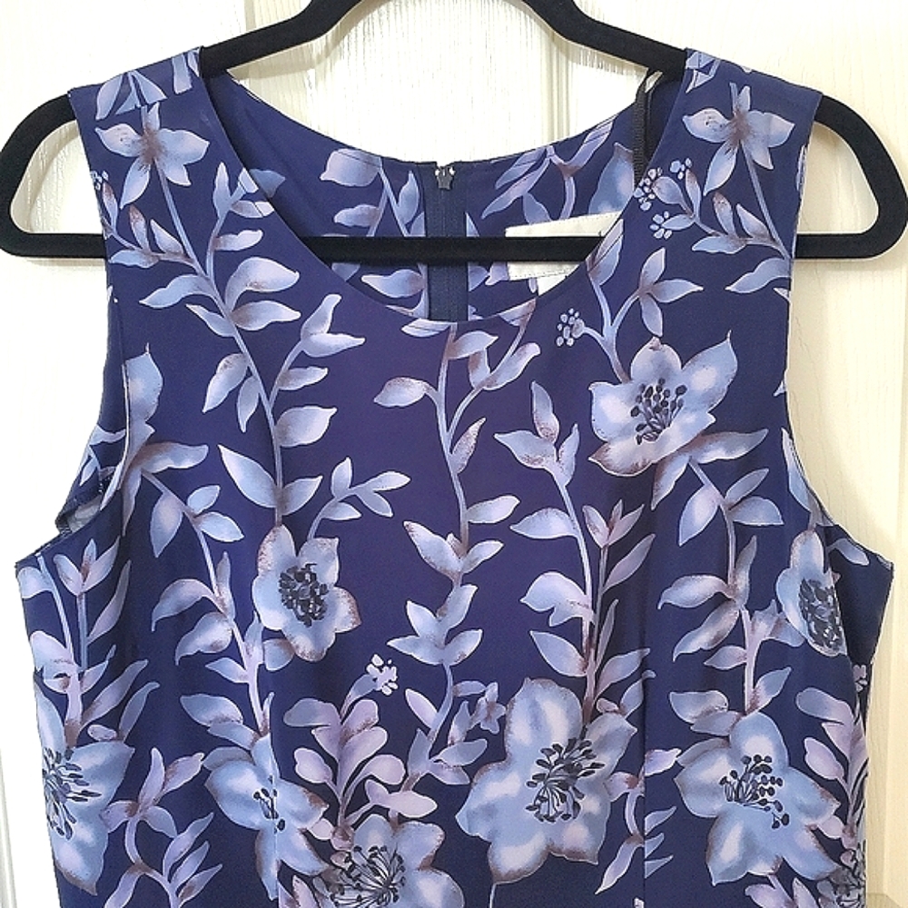 Vintage Norton McNaughton Navy Floral Sleeveless Dress Women's Size 12 - Picture 5 of 11